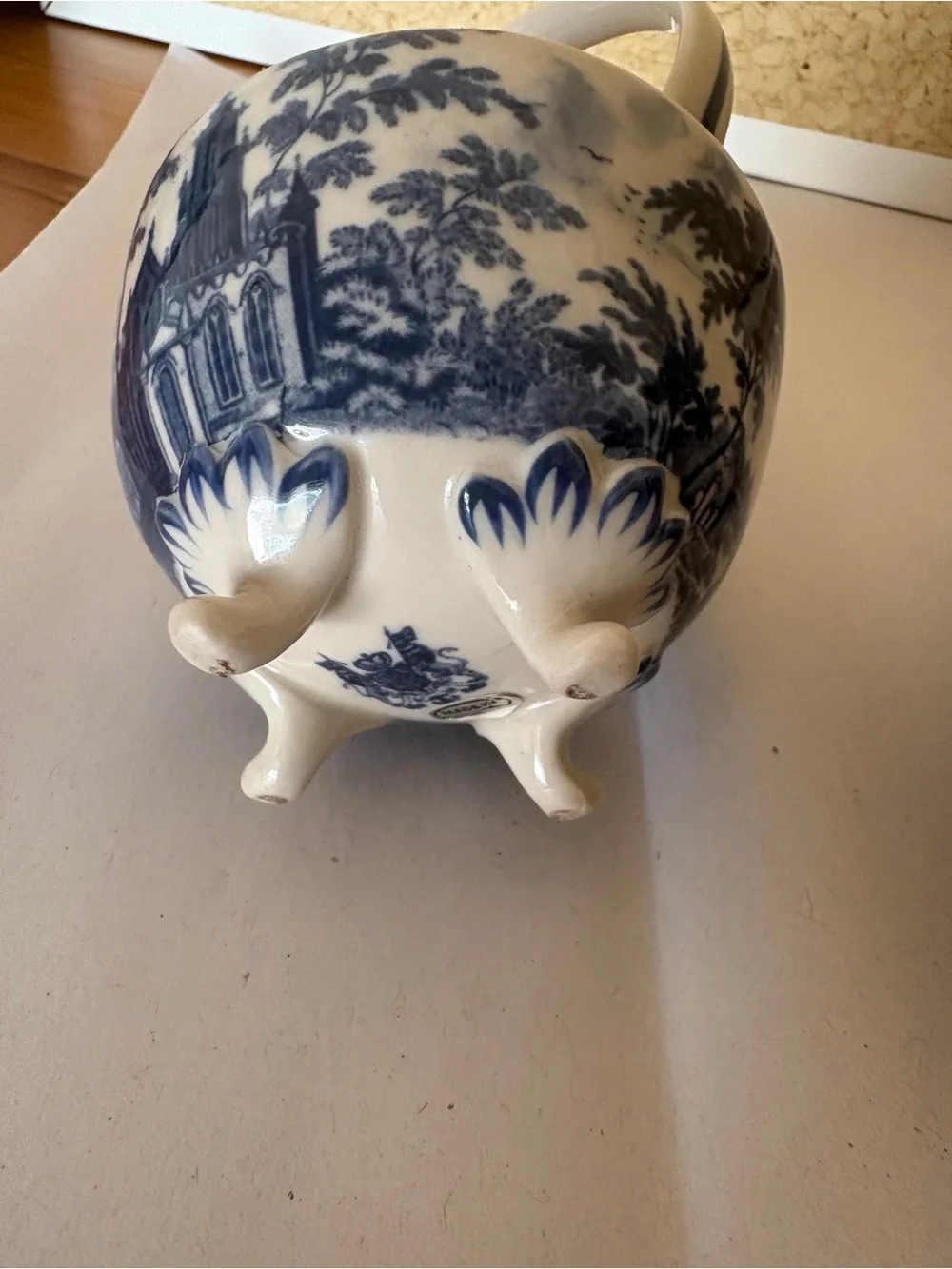 Vintage Blue and White Porcelain Teapot with Handle